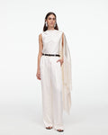 Cream Satin Fringed Scarf Top