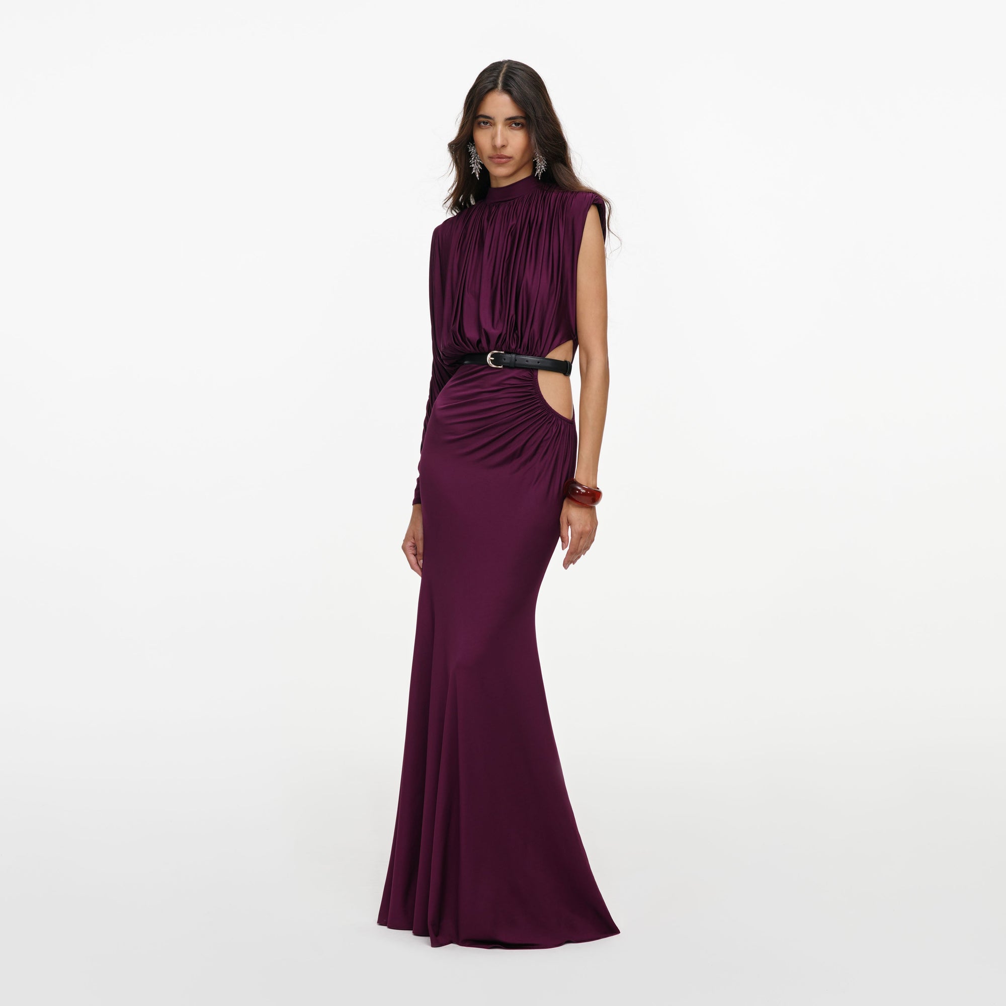 Purple Jersey Draped Maxi Dress