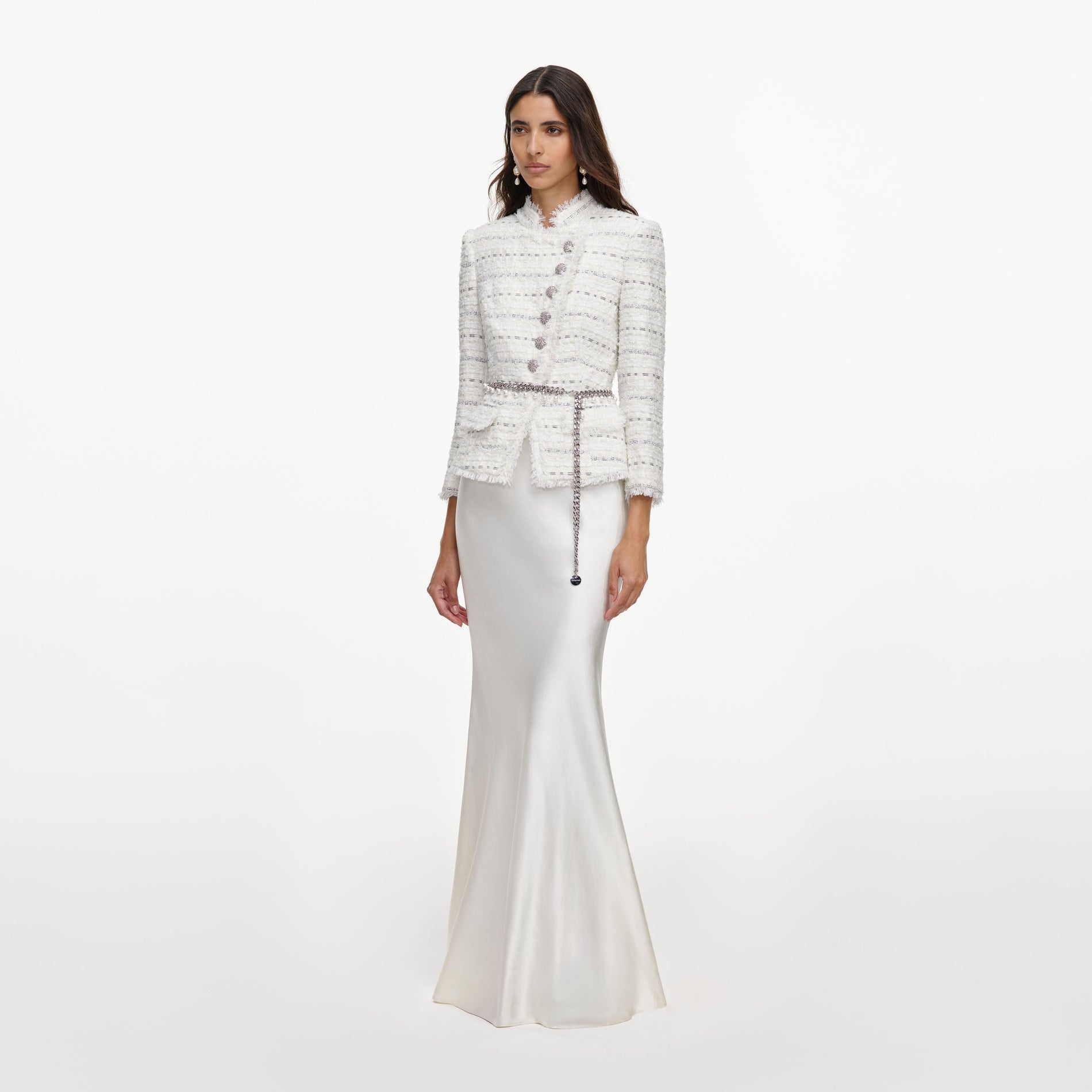 White Boucle Satin Maxi Dress