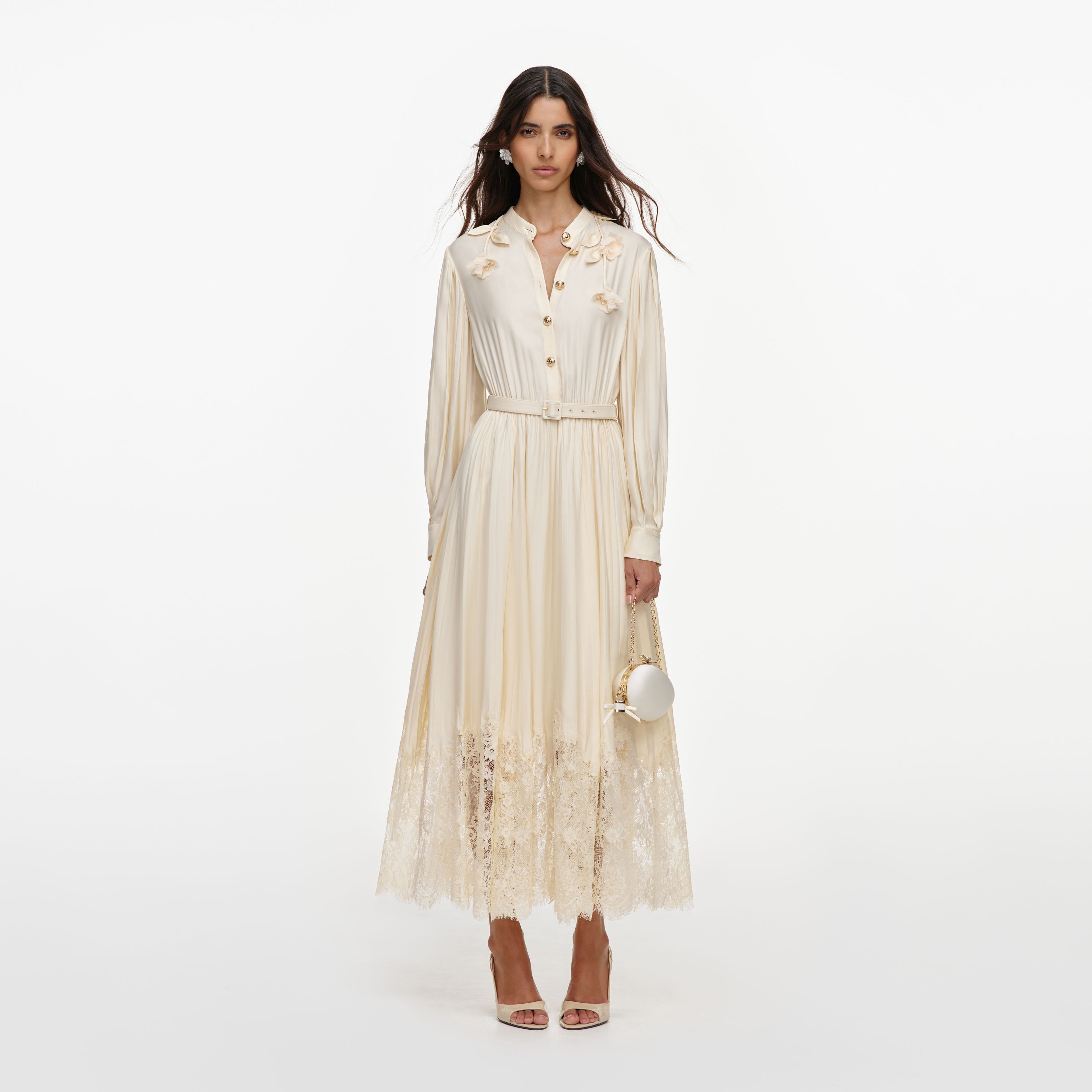 self-portrait lace-trimmed pleated chiffon midi dress Self-Portrait Pleated lace-trim Midi Dress | Blue