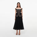 Brown Off Shoulder Chiffon Midi Dress