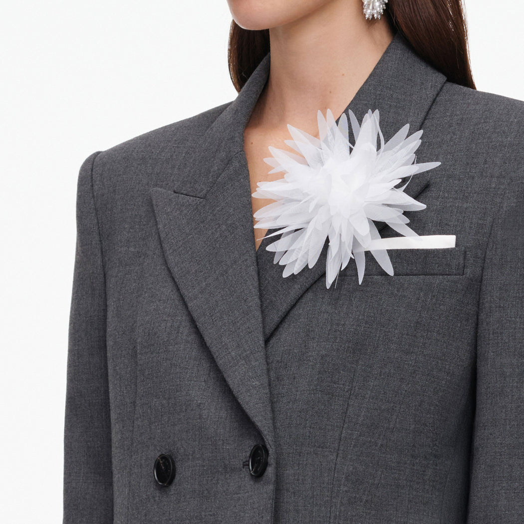 Grey Double Breasted Flower Blazer