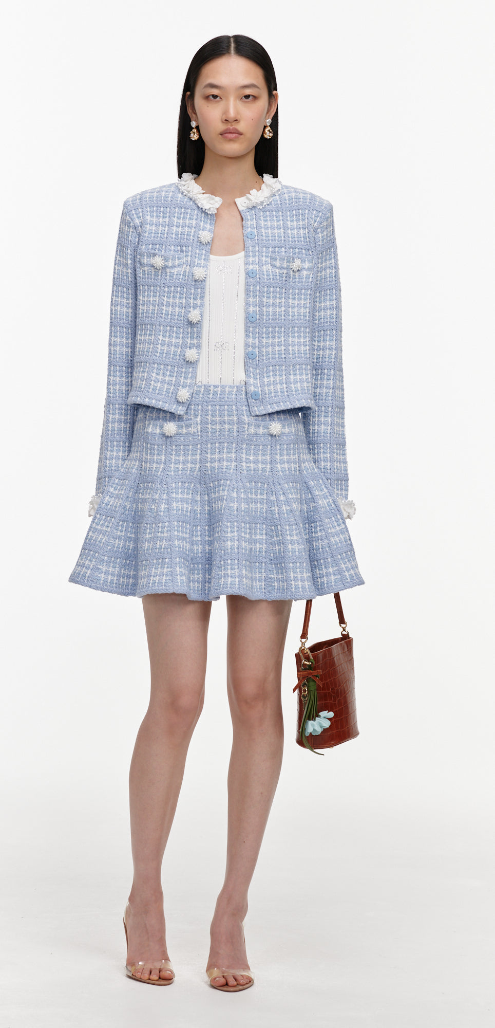Blue Check Knit Mini Skirt