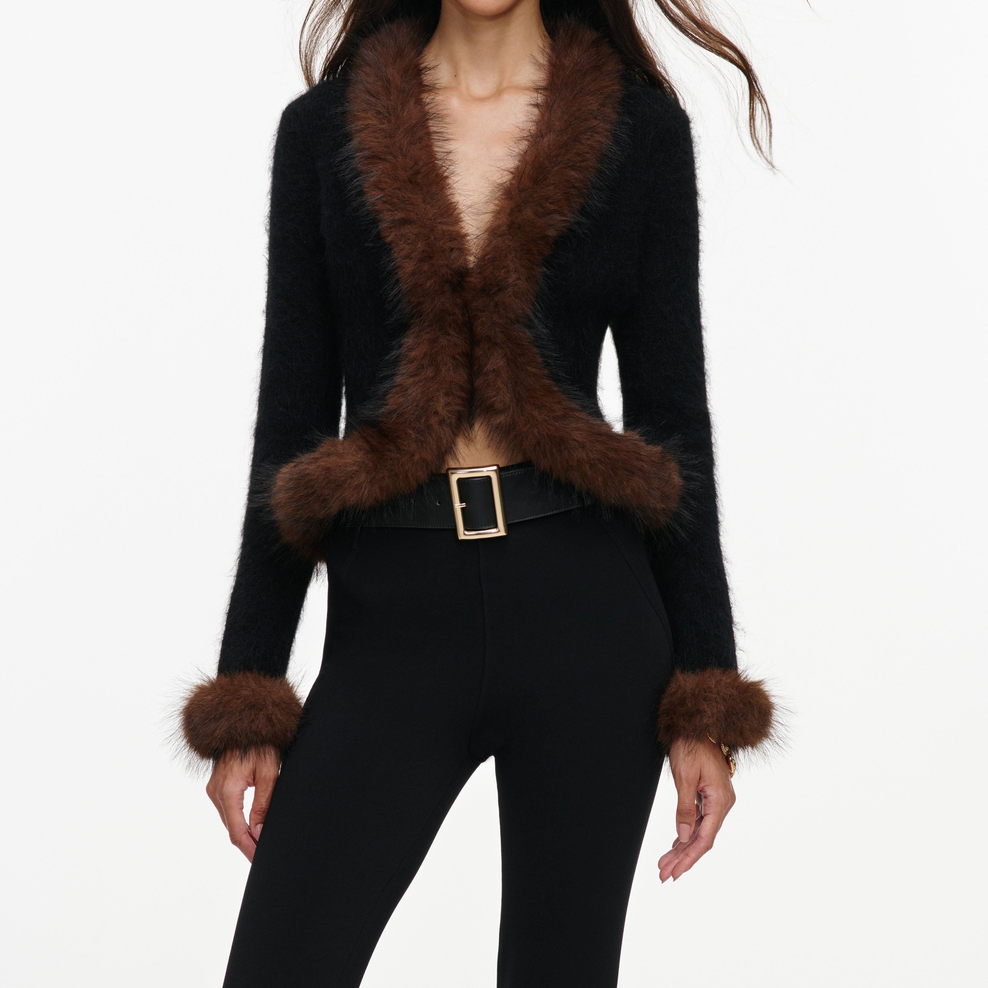 Black Faux Fur Knit Cardigan