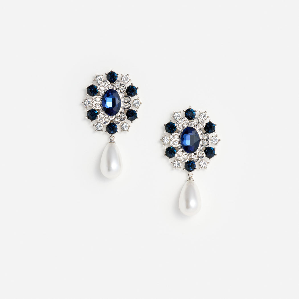 Blue Crystal Pearl Droplet Earring