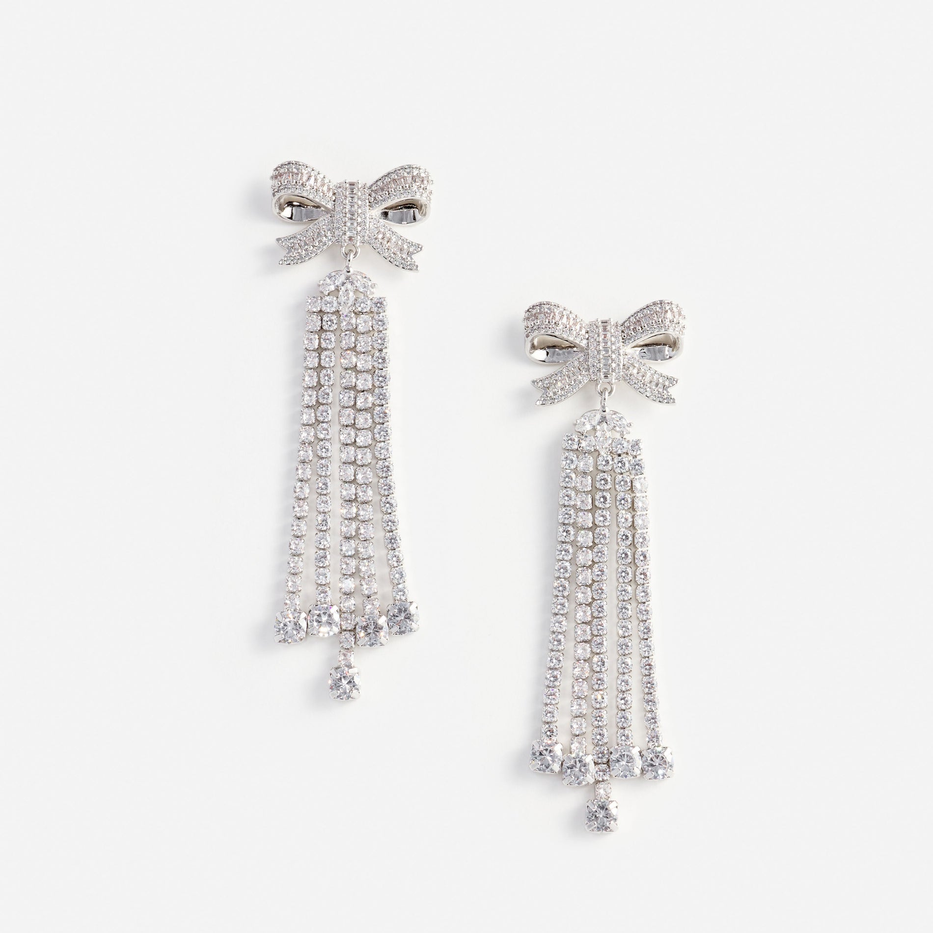 Silver Crystal Bow Droplet Earrings