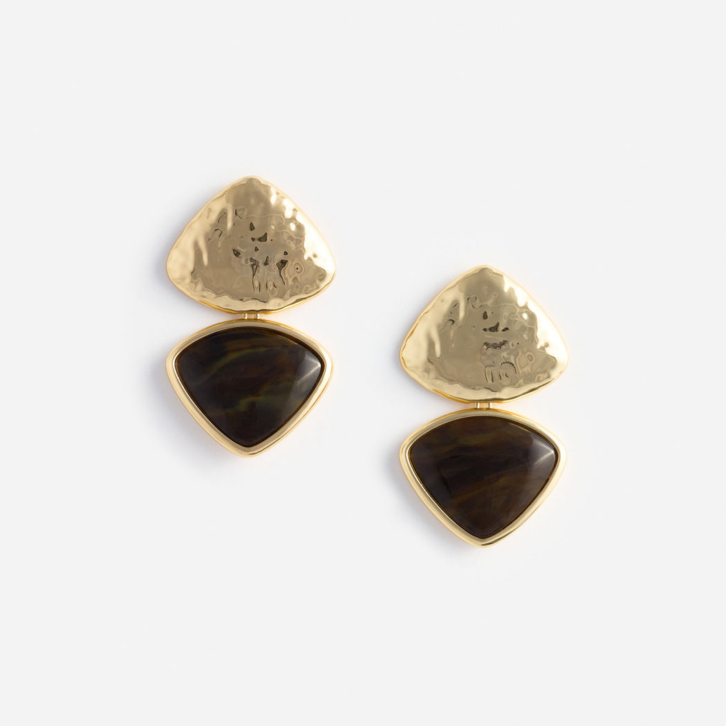 Mottled Gold Brown Enamel Earring