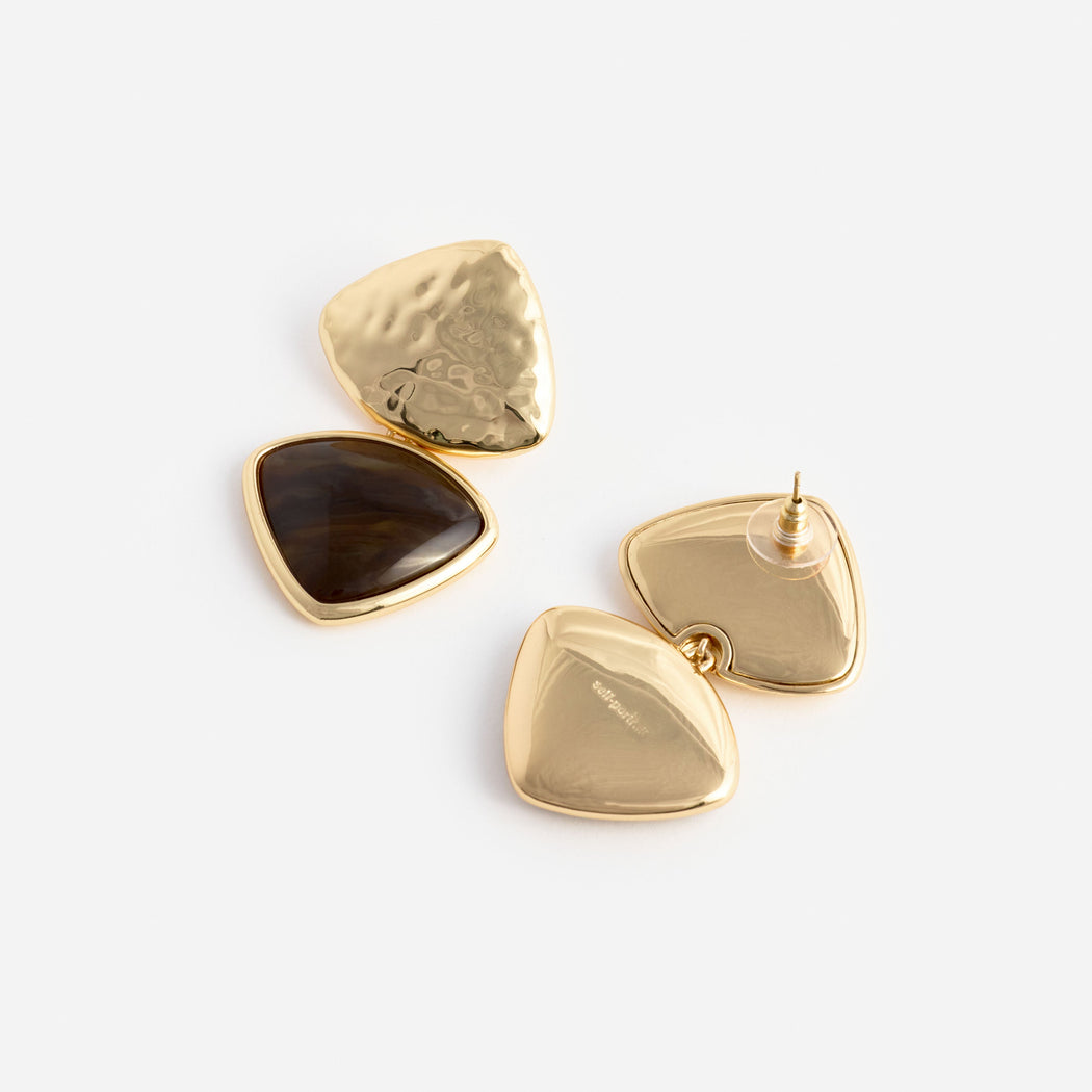 Mottled Gold Brown Enamel Earring