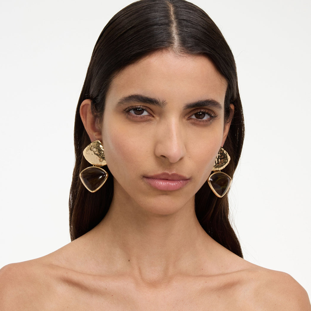 Mottled Gold Brown Enamel Earring