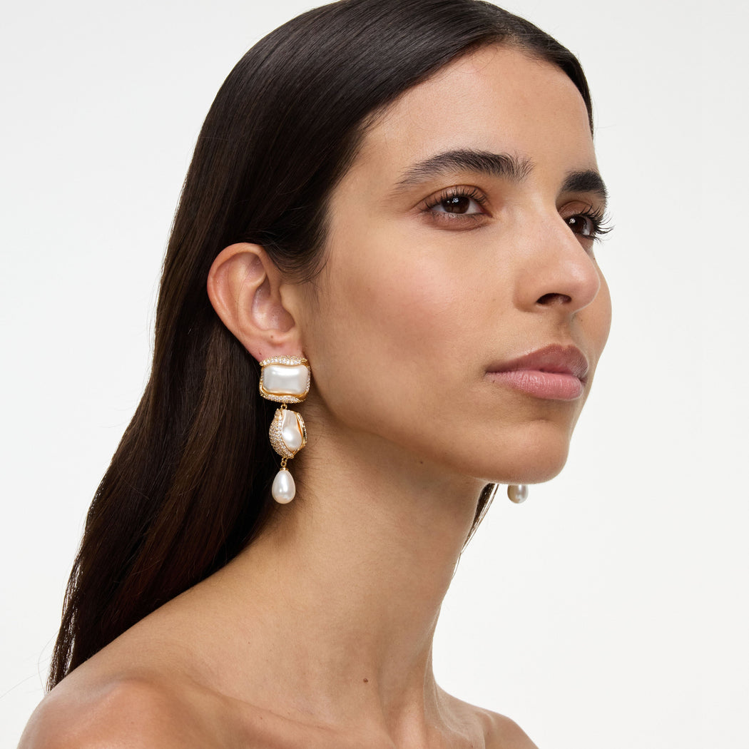 Gold Crystal Pearl Tiered Earring