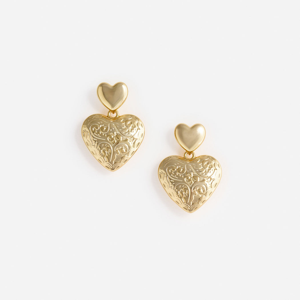 Gold Double Heart Earring