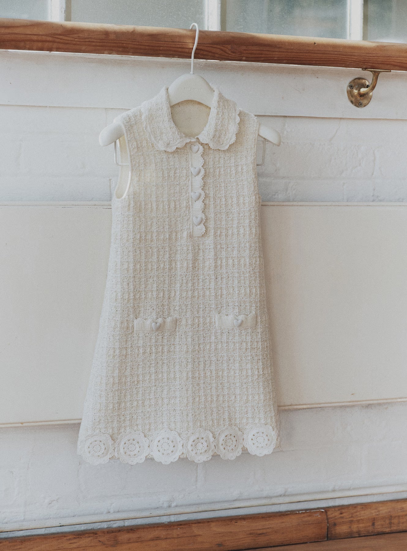 Cream Knit Flower Trim Dress