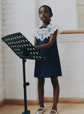 Navy Taffeta Butterfly Lace Dress
