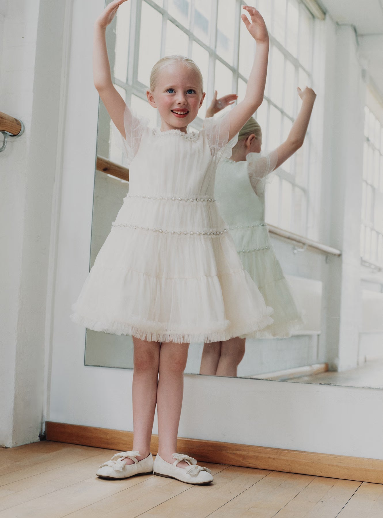 Cream Tulle Tiered Dress