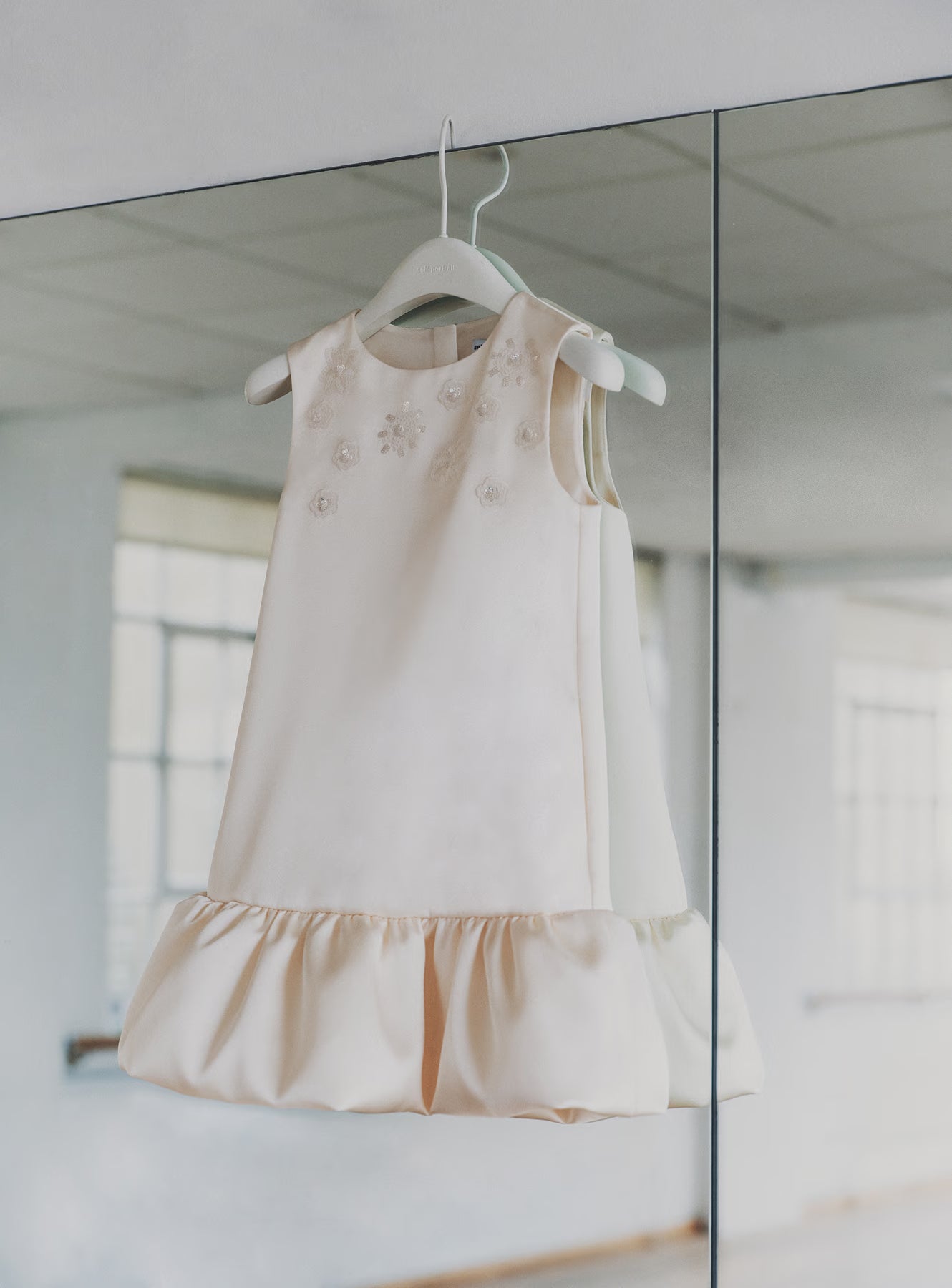 Cream Satin Bubble Hem Dress
