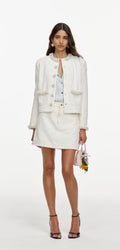 Cream Textured Denim Jacket