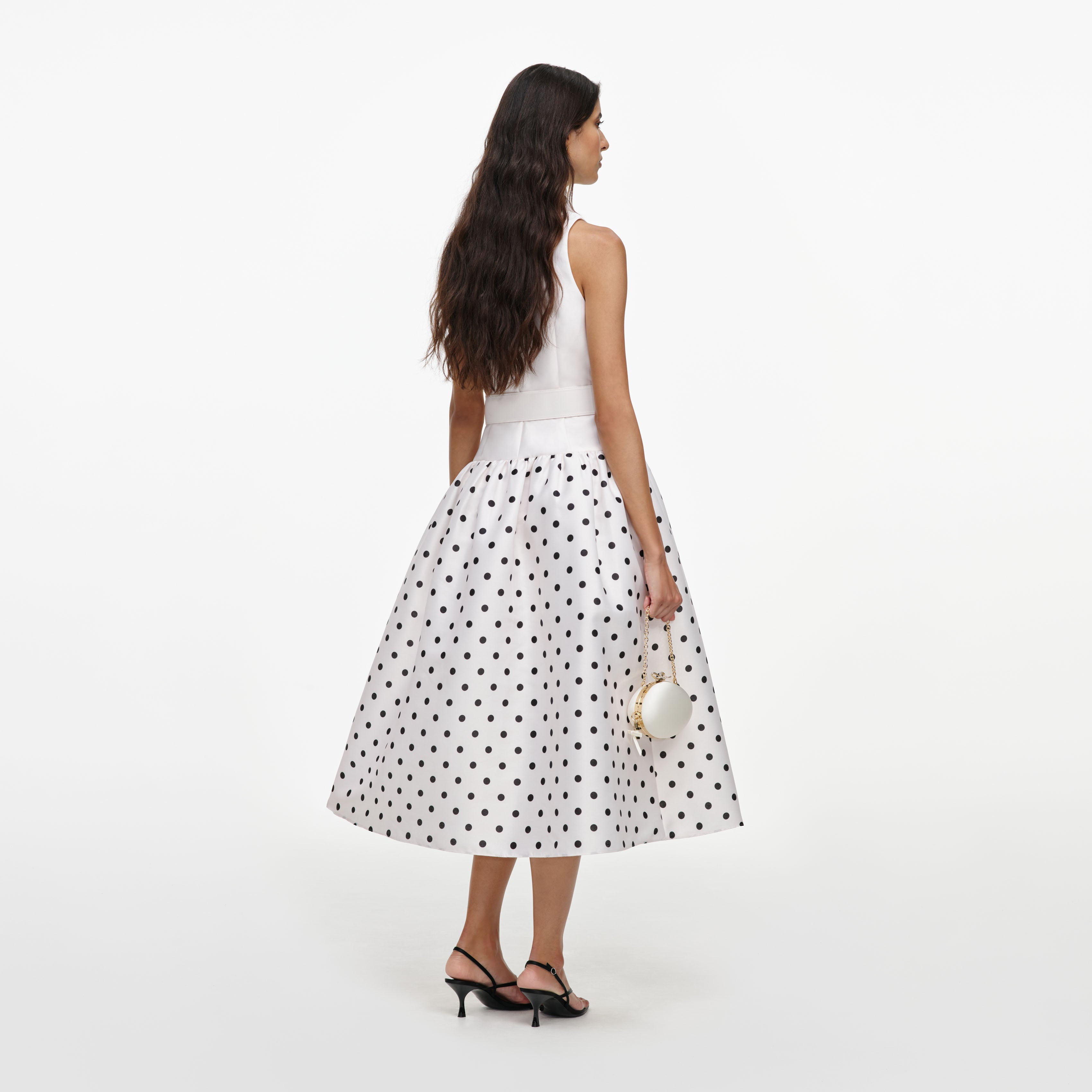 White Sleeveless Polka Dot Midi Dress