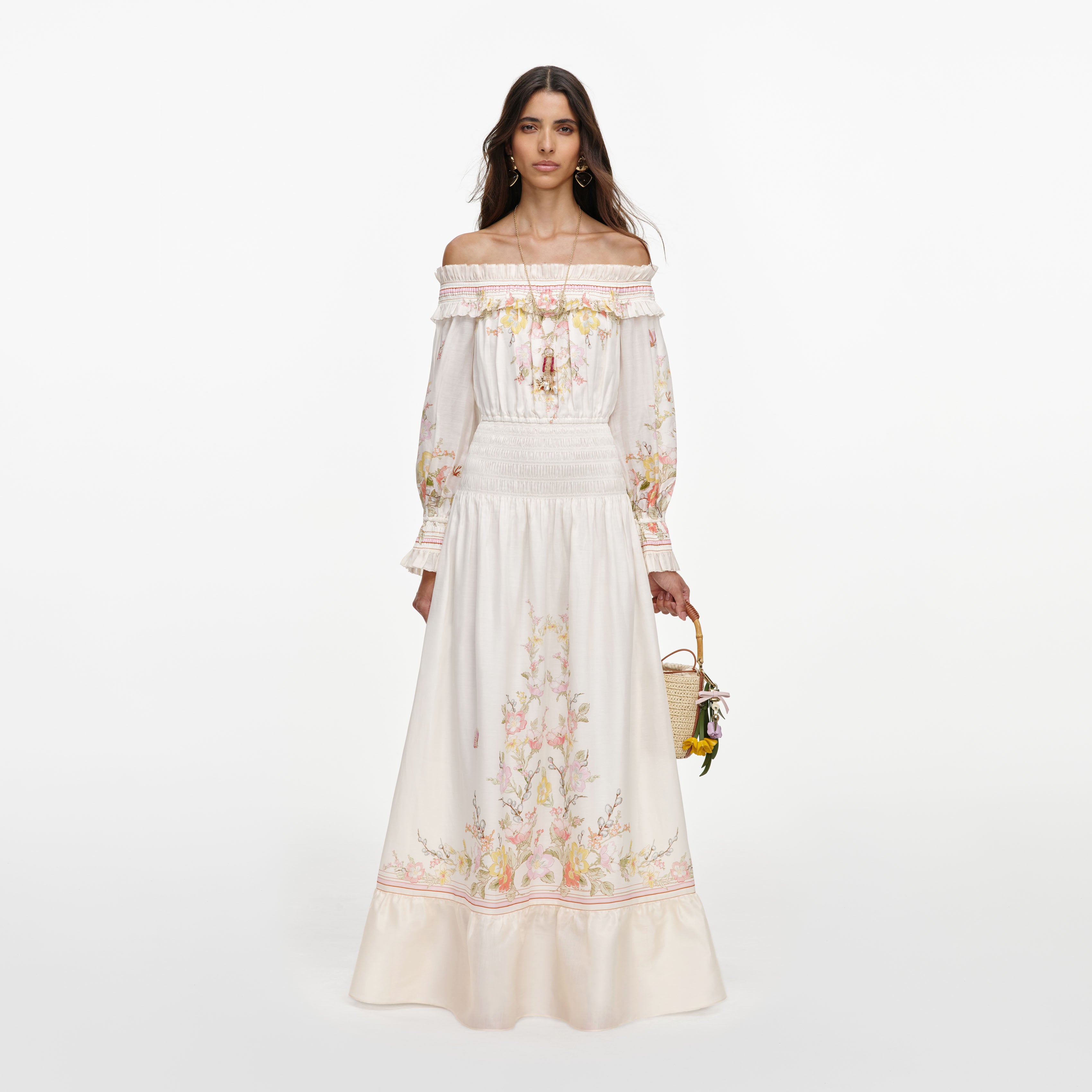 Cream Floral Organza Ruffle Maxi Dress – self-portrait-EU