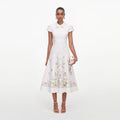 White Floral Linen Blend Midi Dress