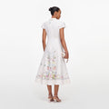 White Floral Linen Blend Midi Dress