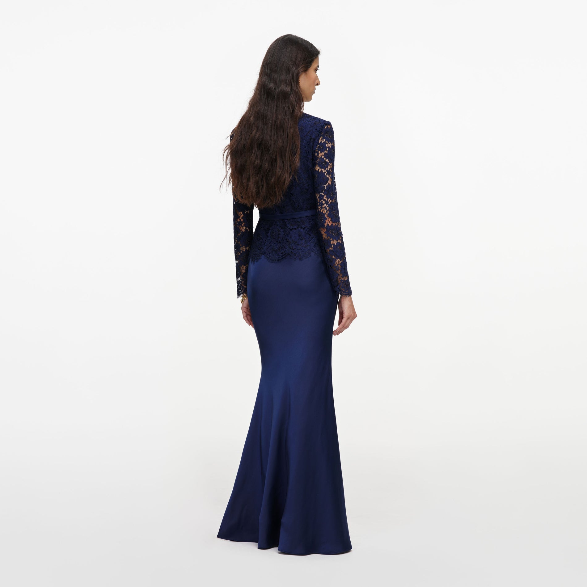 Navy Tailored Lace Satin Maxi Dress