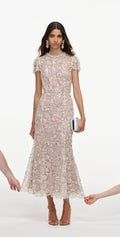 Cream Sequin Embellished Midi Dress