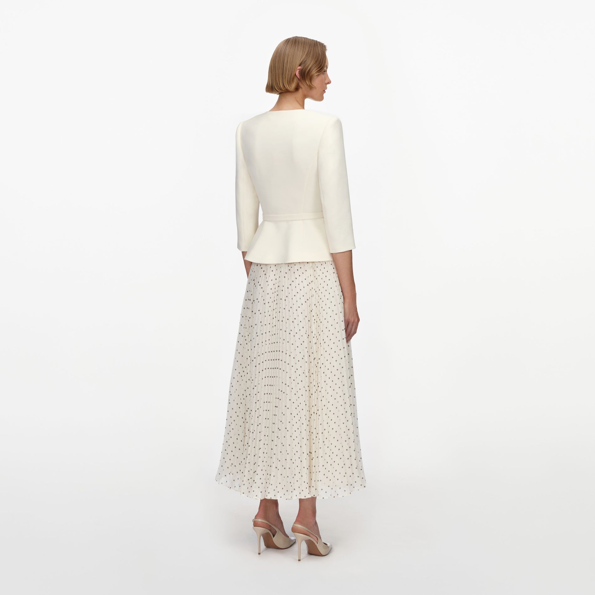 Cream 3D Flower Polka Dot Chiffon Midi Dress