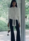Cream Tie Neck Jersey Top