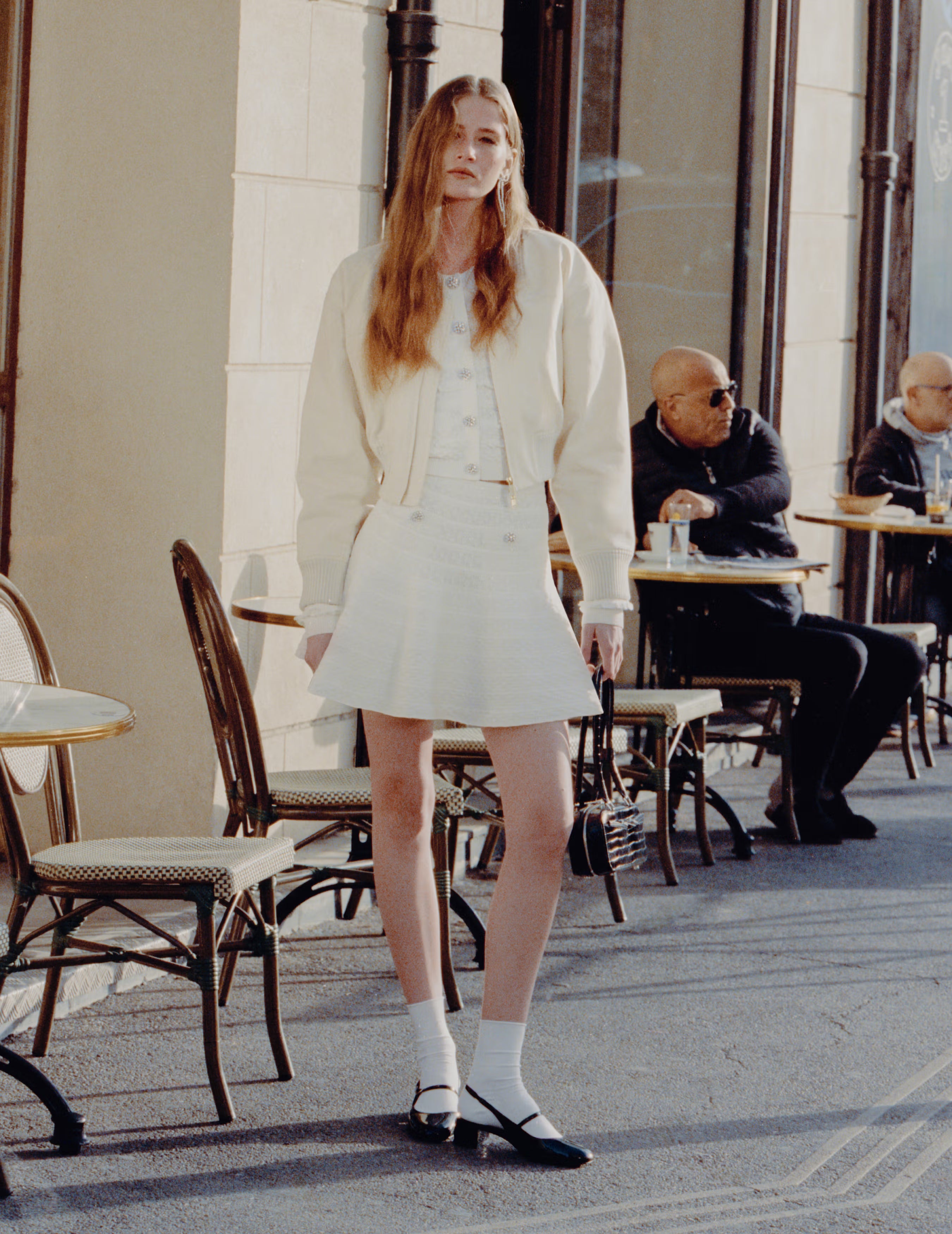 White Pointelle Knit Mini Skirt