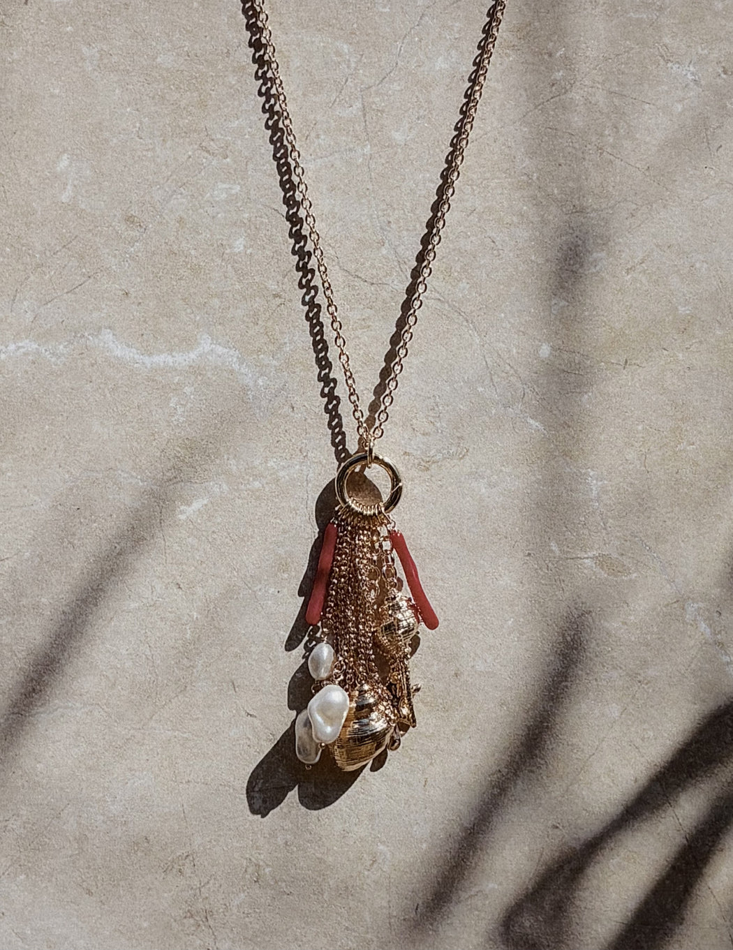 Gold Coral Charm Cluster Necklace
