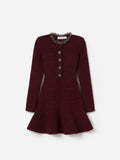 Burgundy Textured Knit Embellished Mini Dress