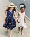Navy Taffeta Polka Dot Dress