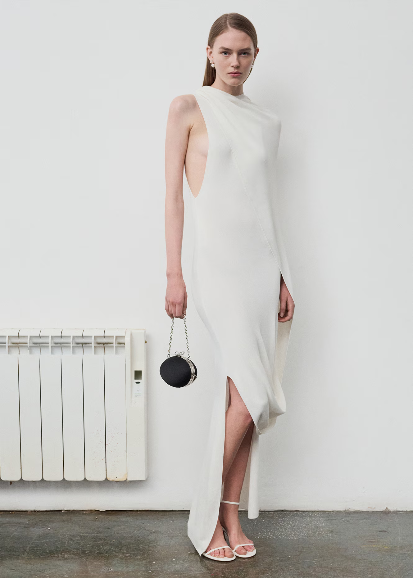 White Viscose Knit Drape Maxi Dress