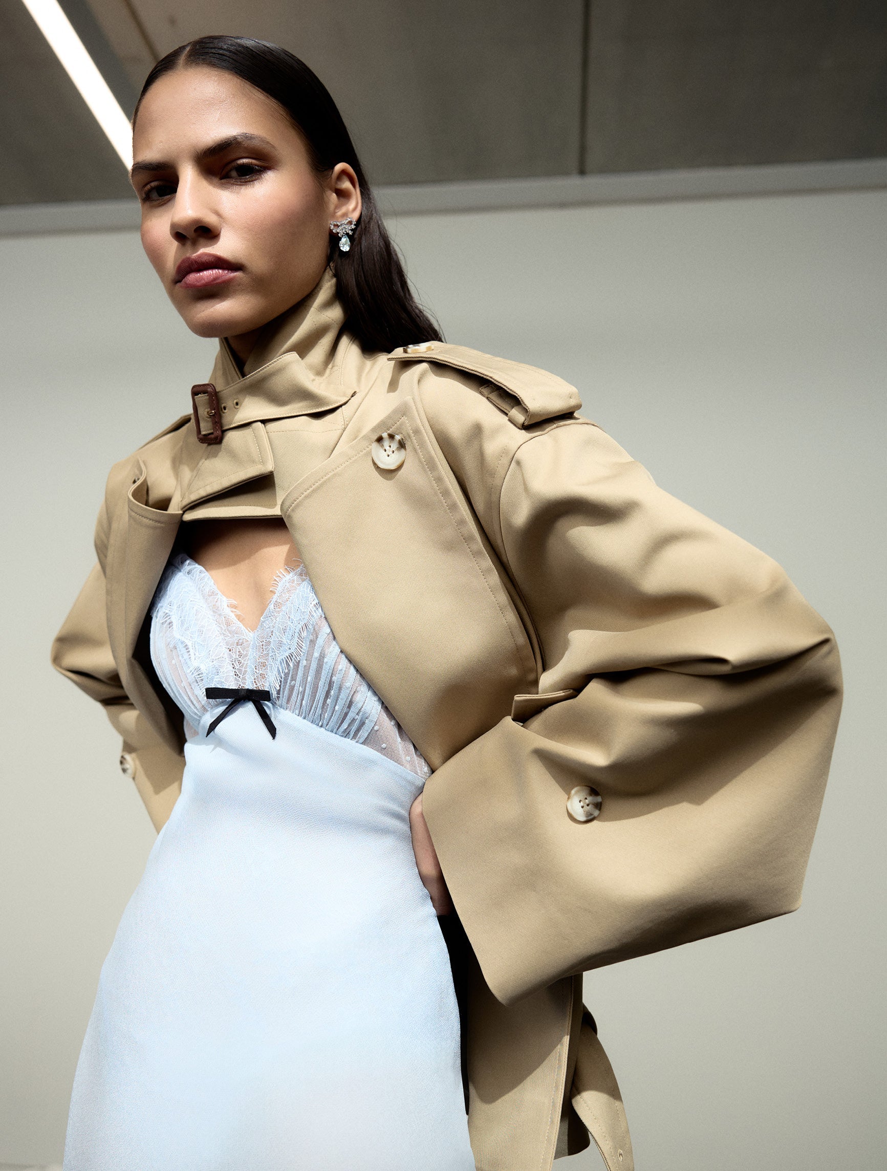 Micro Bow Blue Droplet Earrings