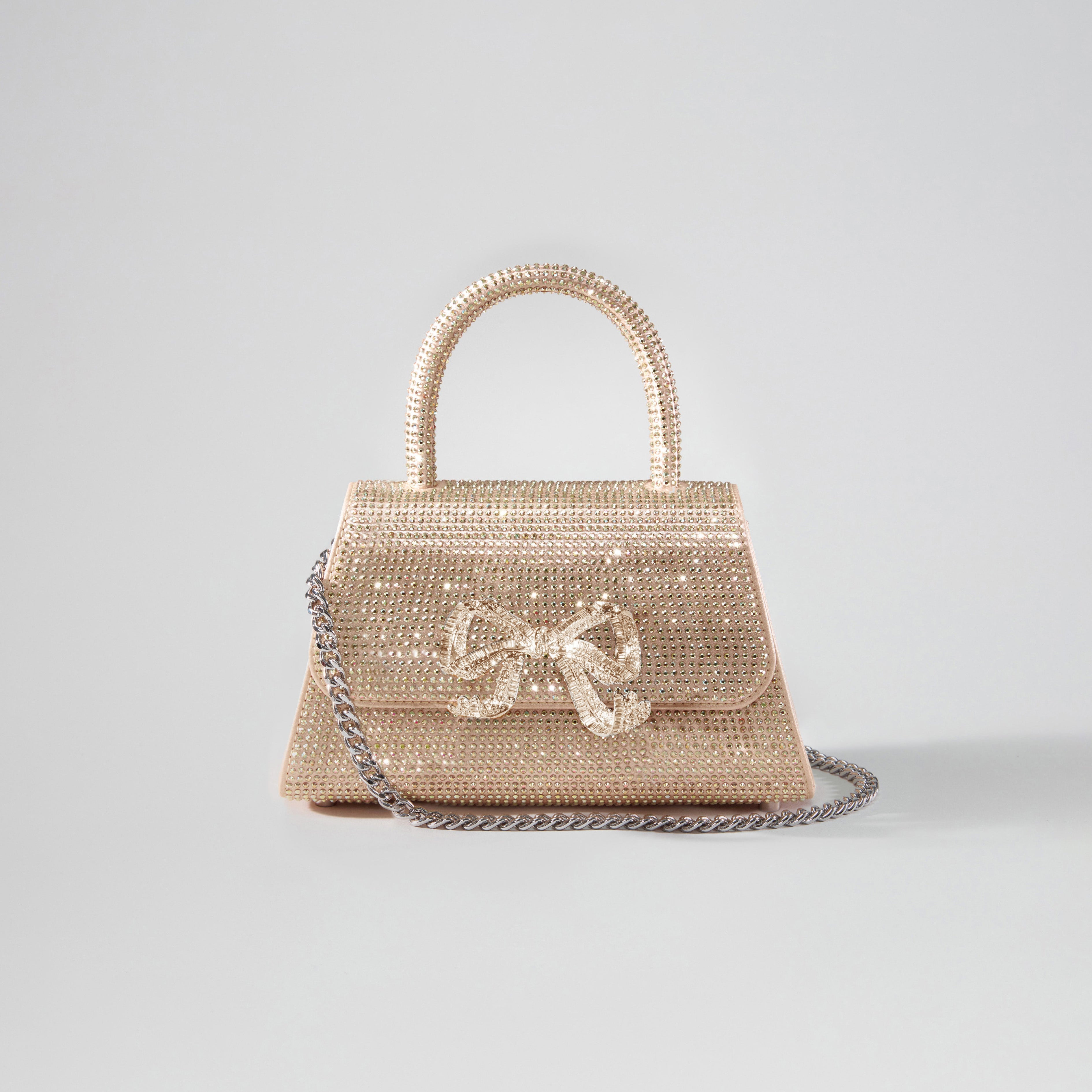 Gold Rhinestone Embellished Mini Bow Bag