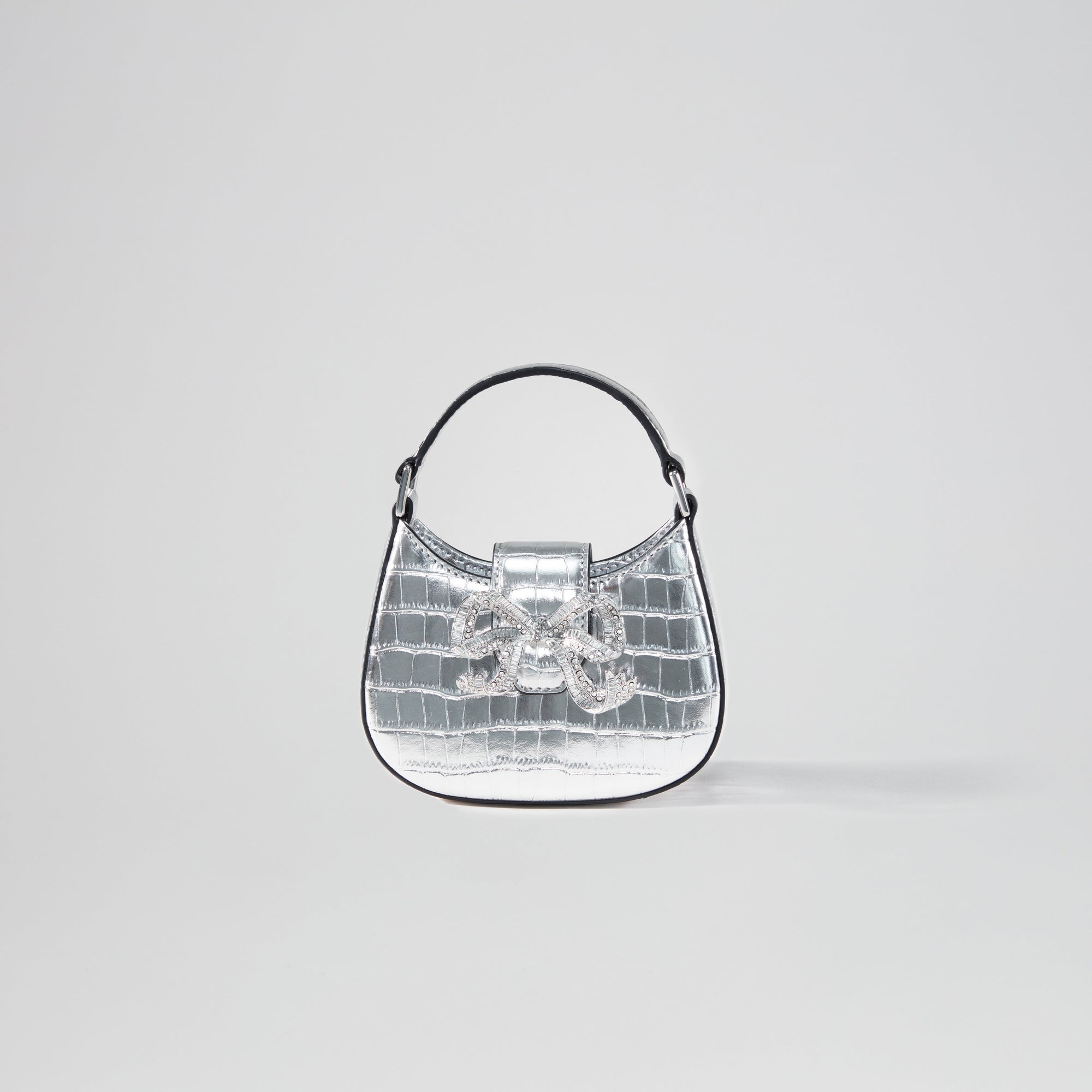 Silver Croc Crescent Bow Micro Bag