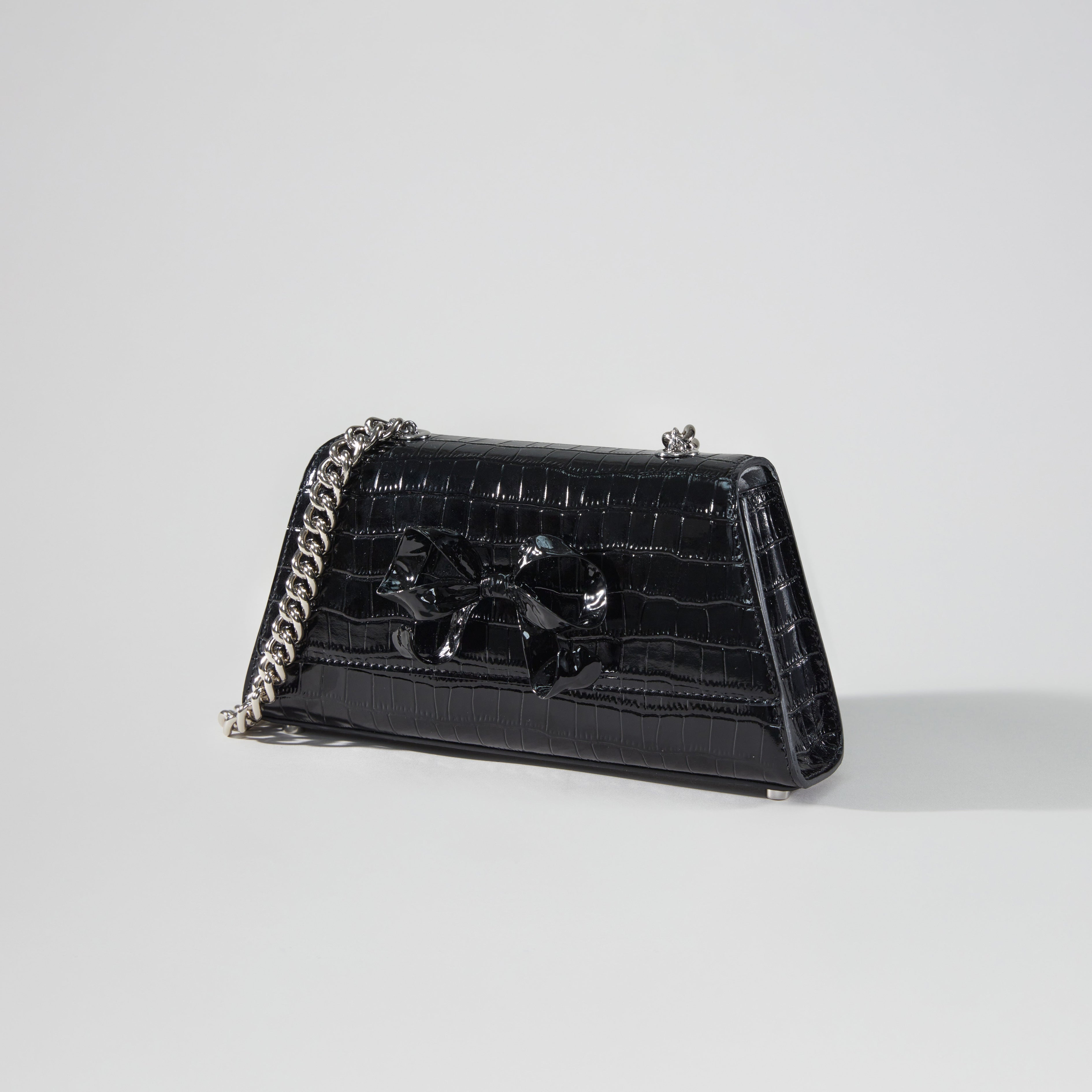 Black Croc Bow Mini Shoulder Bag