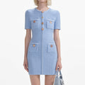 Blue Jewel Button Knit Mini Dress