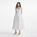White Taffeta Diamante Midi Dress