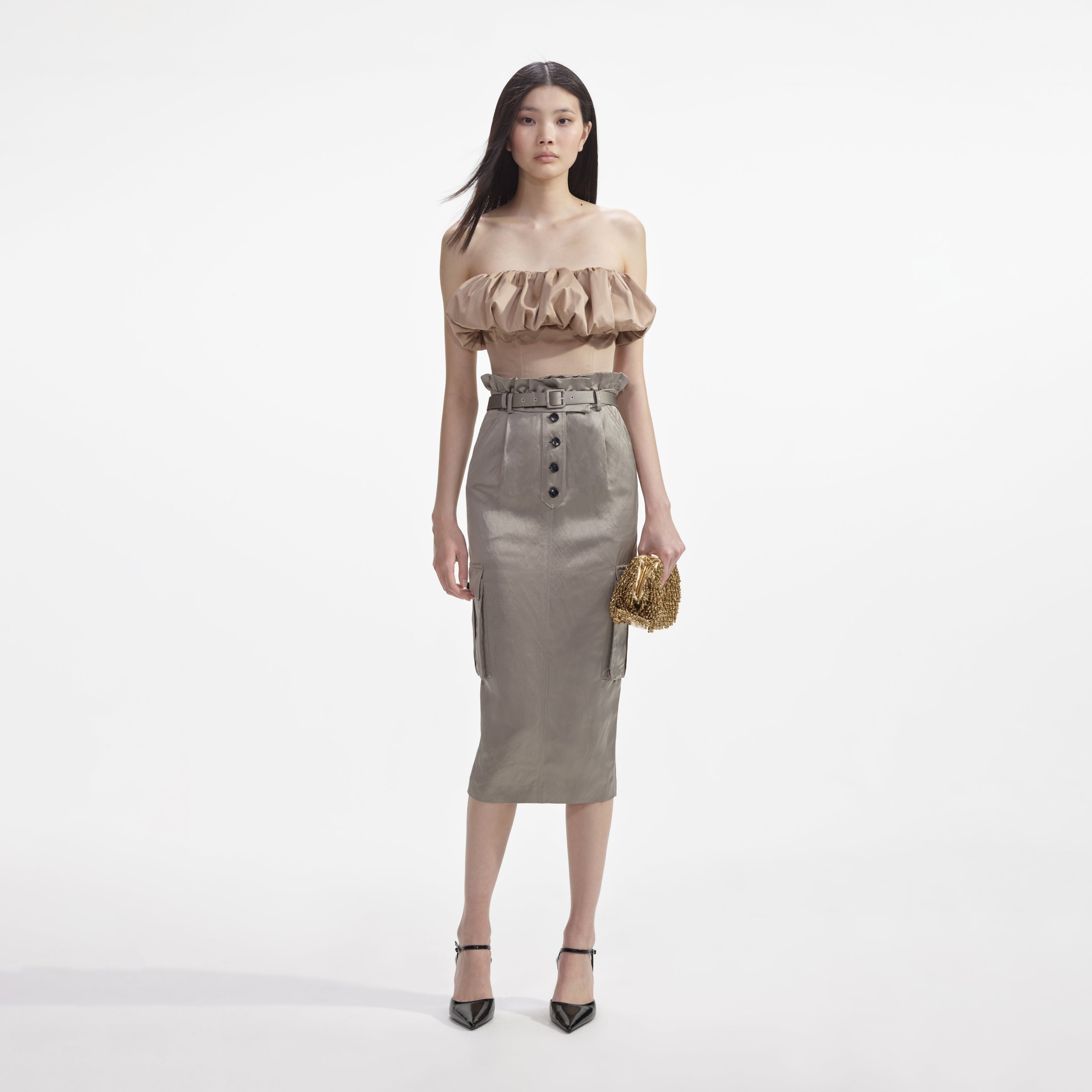 Beige Taffeta Bandeau Top