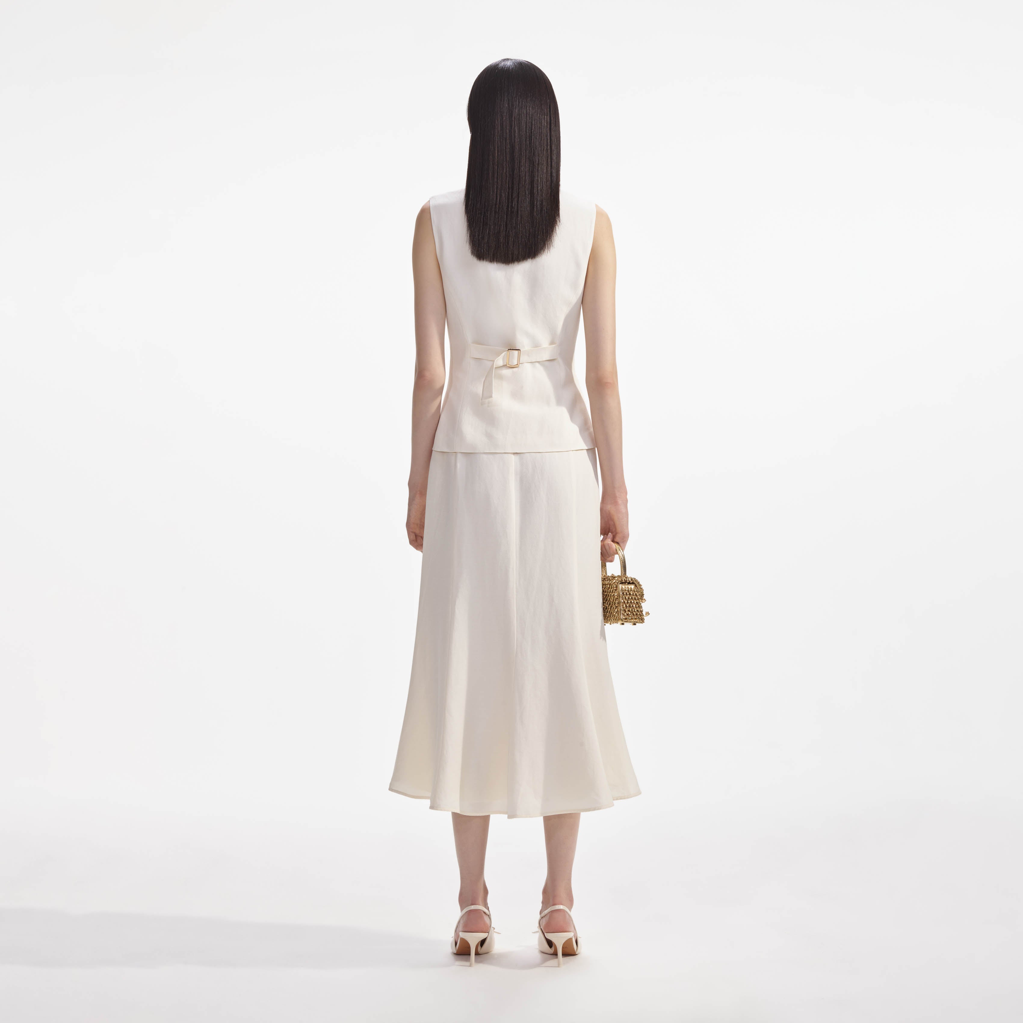 Cream Linen Midi Dress