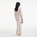 Cream Satin Embellished Bib Maxi Dress