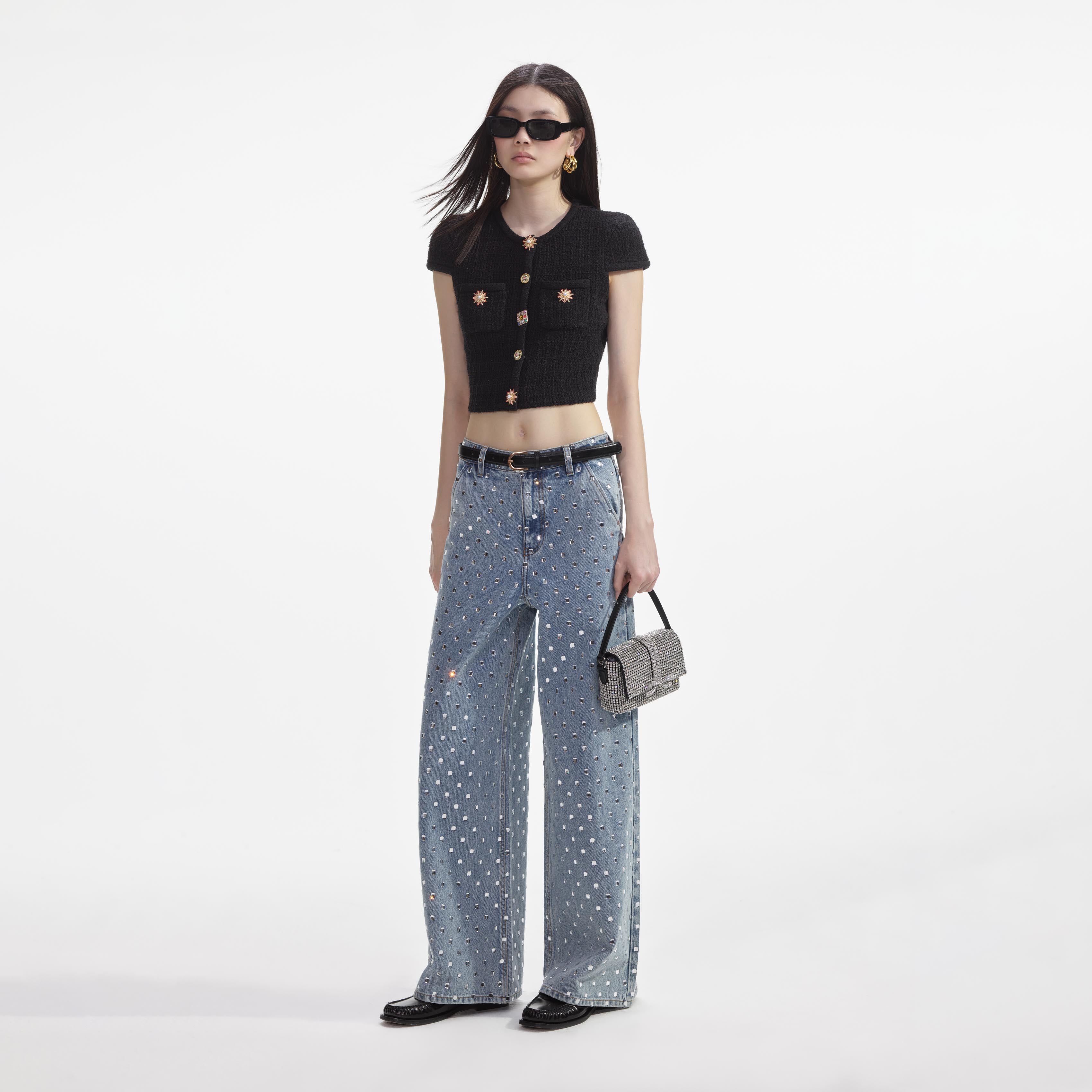 Black Jewel Button Knit Top