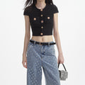 Black Jewel Button Knit Top
