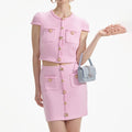 Pink Jewel Button Knit Mini Skirt