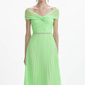 Green Off Shoulder Chiffon Midi Dress