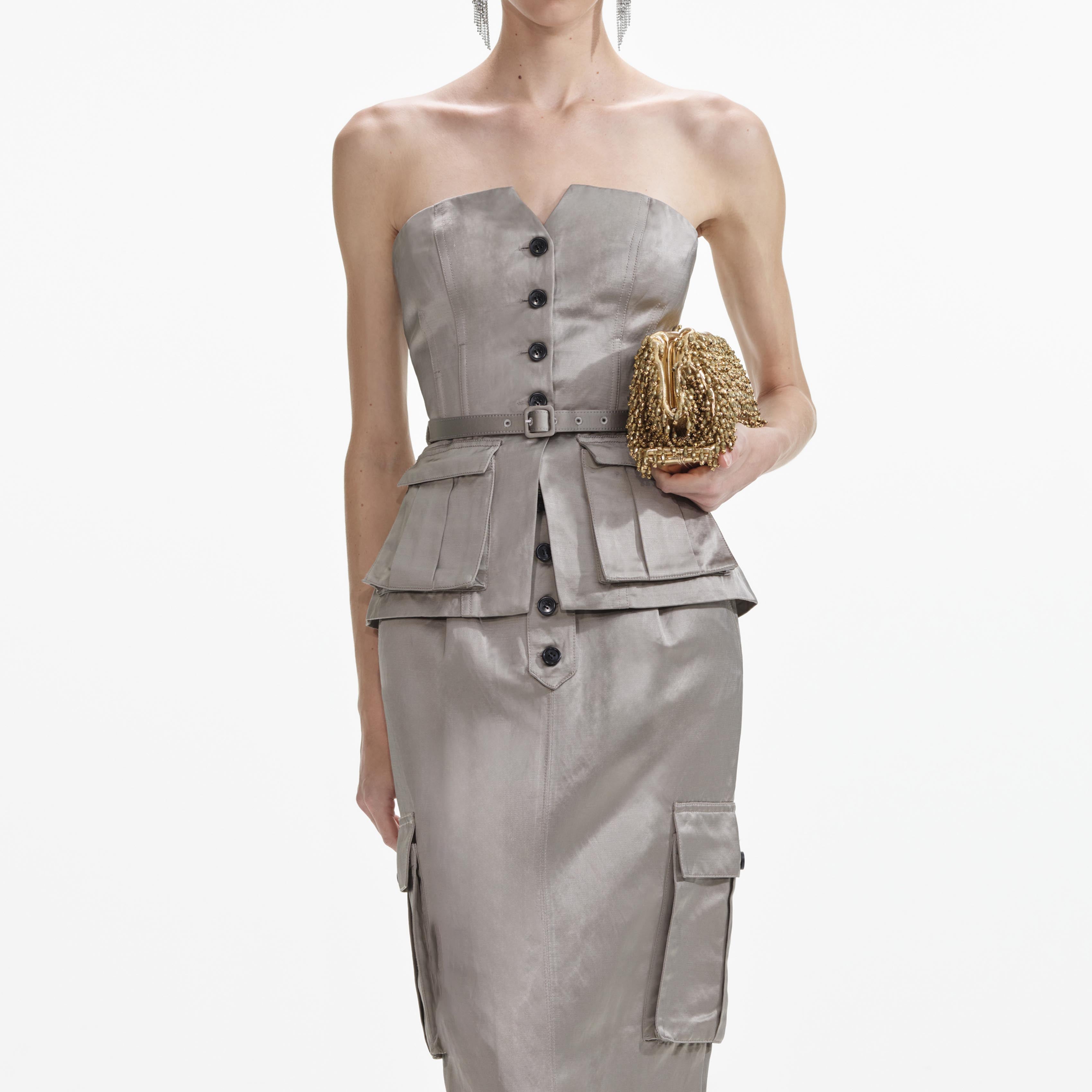 Taupe Satin Corset Top