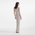 Cream Mesh Rhinestone Maxi Dress