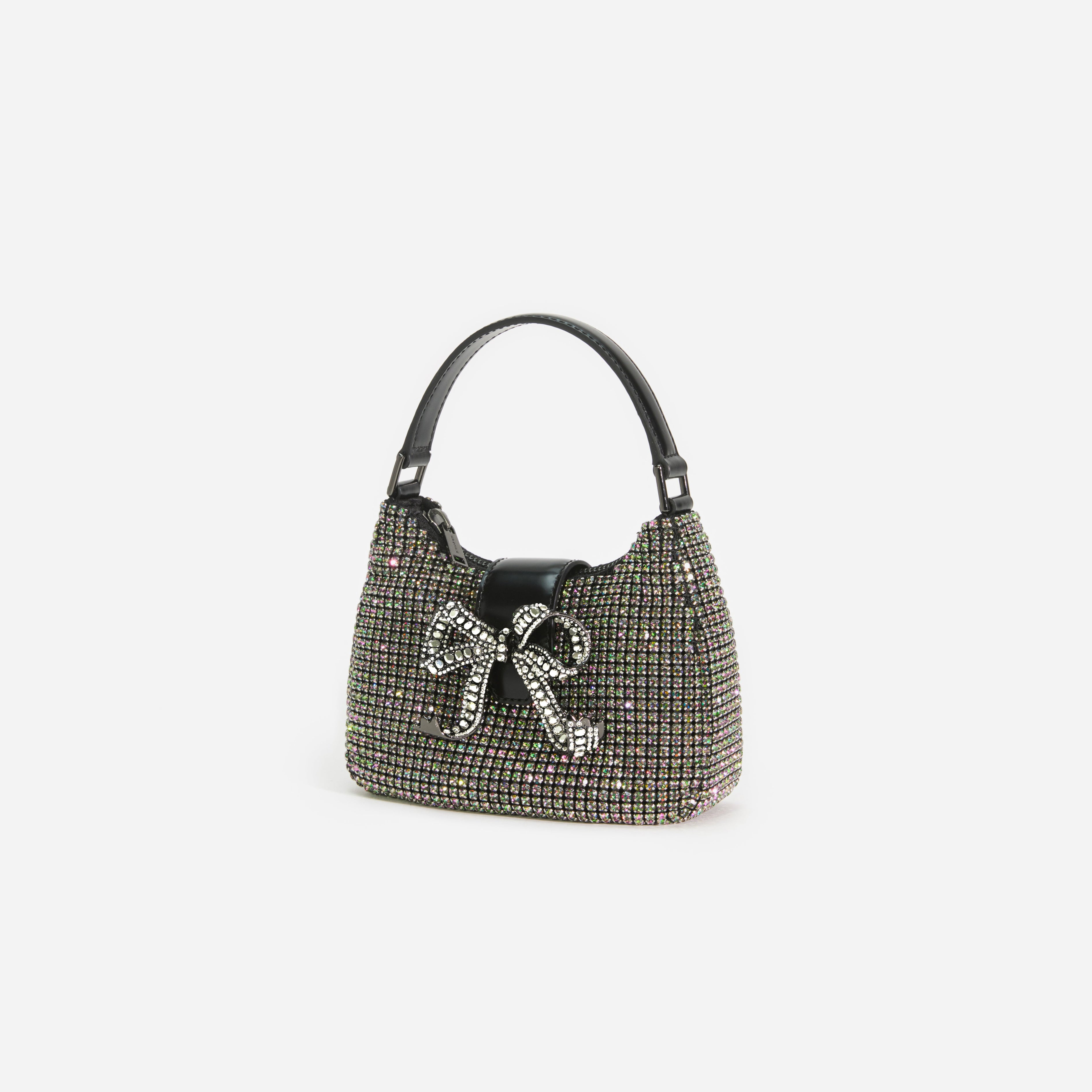 Multi Rhinestone Chainmail Crescent Bag