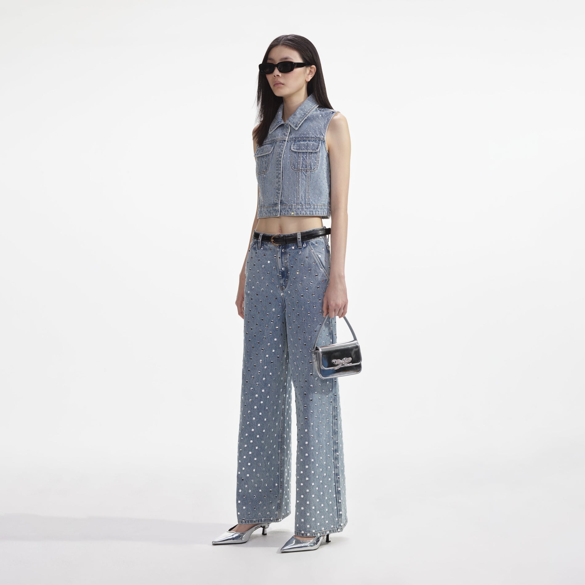 A close up of the fabric for the Silver Leather Micro Bag